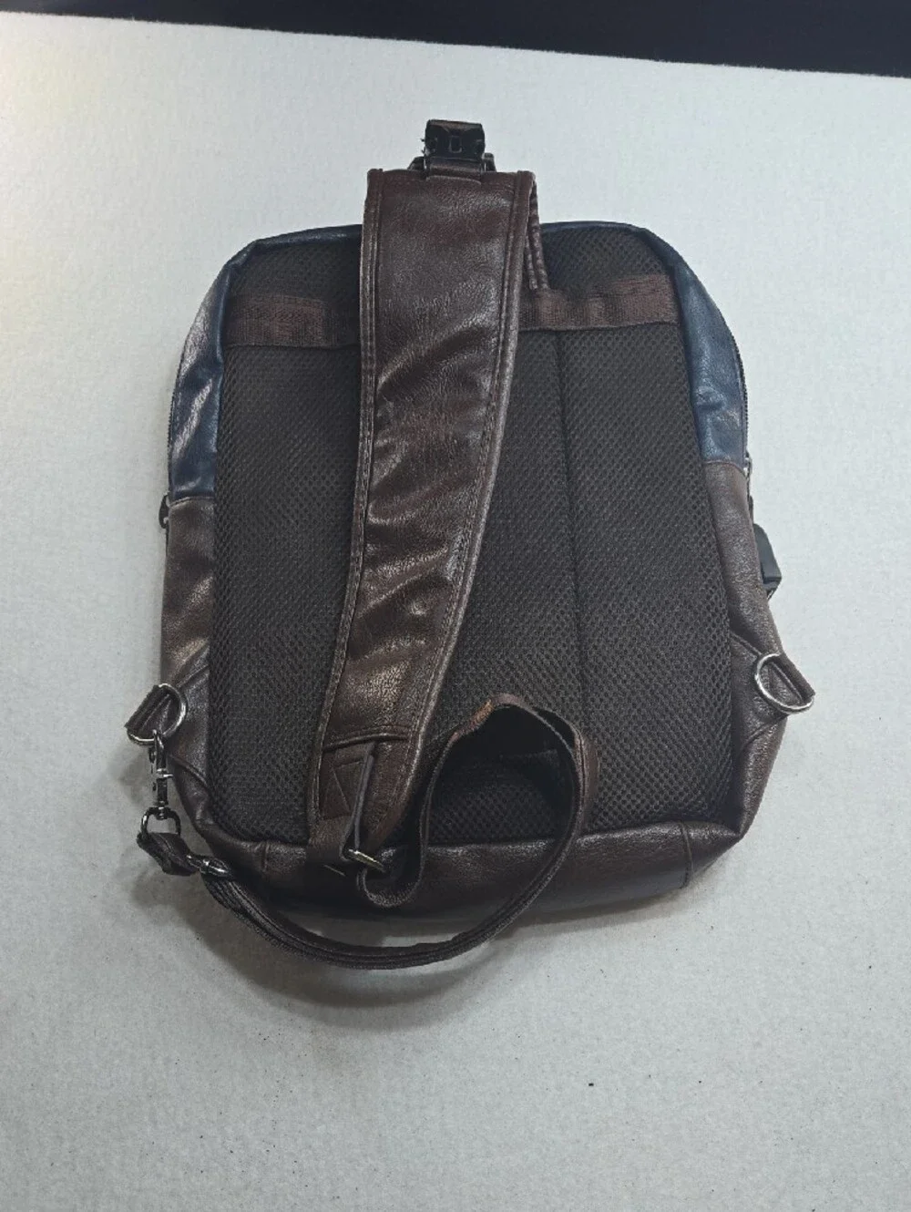 Men's Two-Tone Navy and Brown Sling Backpack